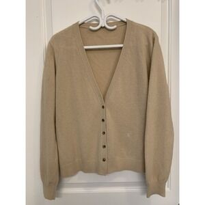 Lilysilk Women Cashmere Cardigan Large Button Up Beige Tan Soft Academia